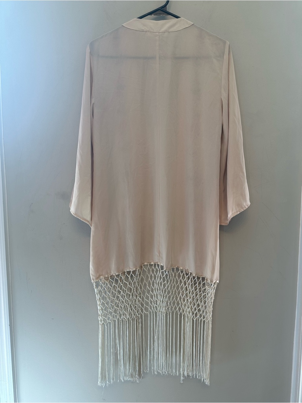 Staring at Stars Blush Kimono/Open Cardigan with Floral Embroidery & Fringe S - Picture 5 of 6
